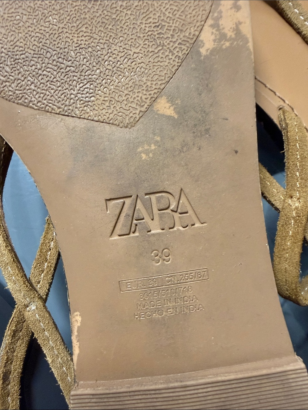 Zara Gold and Tan T-strap Sandals - Picture 3 of 3